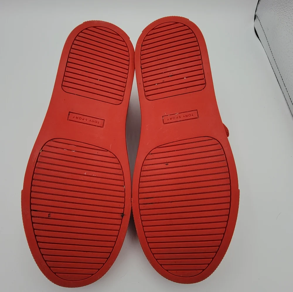 Tory Burch Red Leather Ruffle-Trim Sneakers